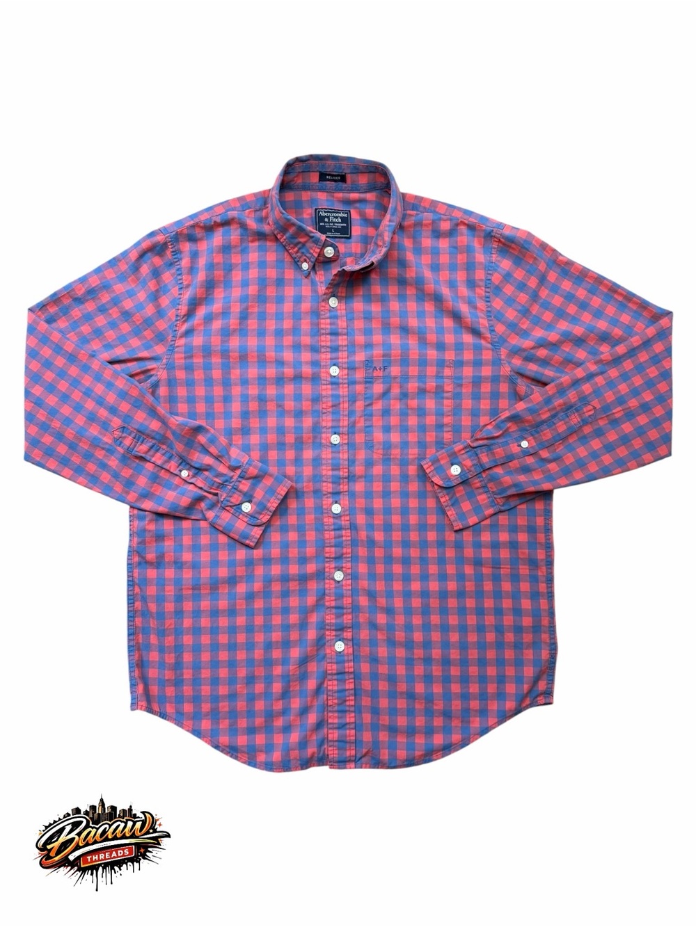 Abercrombie & Fitch Red and Blue Gingham Plaid Check Pattern L Button-Down Shirt